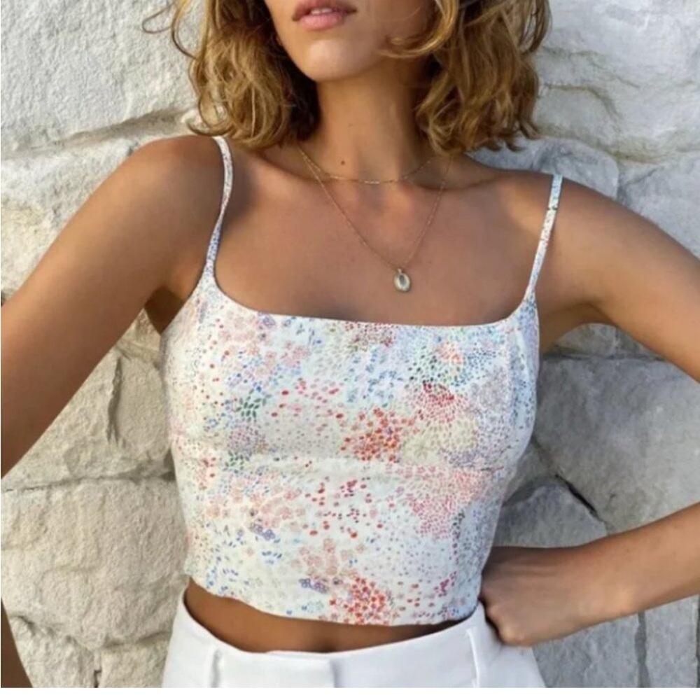 Aritzia Basel Bustier Crop Camisole Mulitcolor Speckle Floral Print